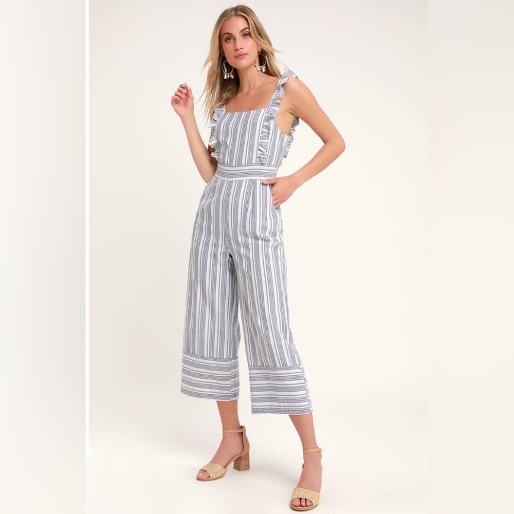 Lulu’s striped ruffle jumpsuit size S